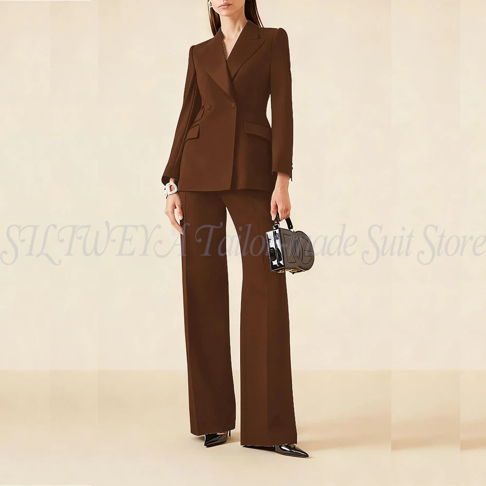 Luxury Classic Black Women's Suits Double Breasted 2 Pieces Jacket Pants Female Clothing Office Banquet Lady's Blazers Sets