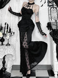 AltGoth Aesthetic Gothic Party Dress Women Fairycore Grunge Sexy Elegant Sweet Lace Patchwork Halter Bandage Corset Dress Female