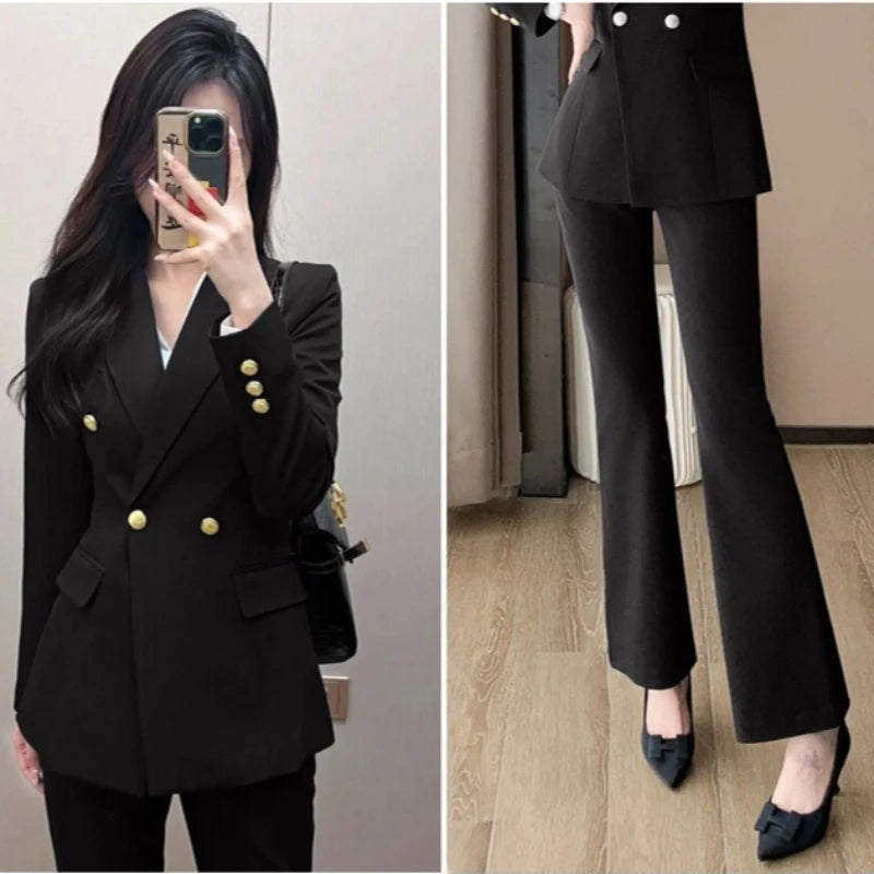 Elegant Business Office 2 PCS Set Female Slim Blazer Outfits Sets 2026 Women's Lapel Button Coat Jacket + Pencil Pants Suit Sets
