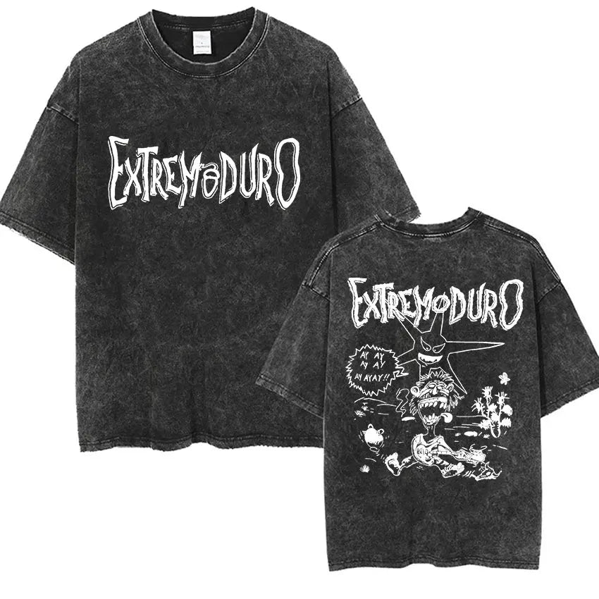 Men's Rock Extremoduro Vintage Washed T Shirts Man Punk Gothic Fashion Short Sleeve T-Shirt Unisex Hip Hop Band Clothing Tshirt