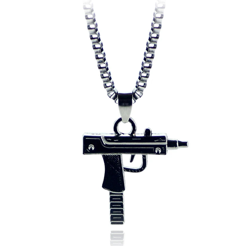 Gothic Gun Shaped Pendant Necklace Trendy Male Punk Hip Hop Chain Jewelry for Women Men Club Bar Party Accessory