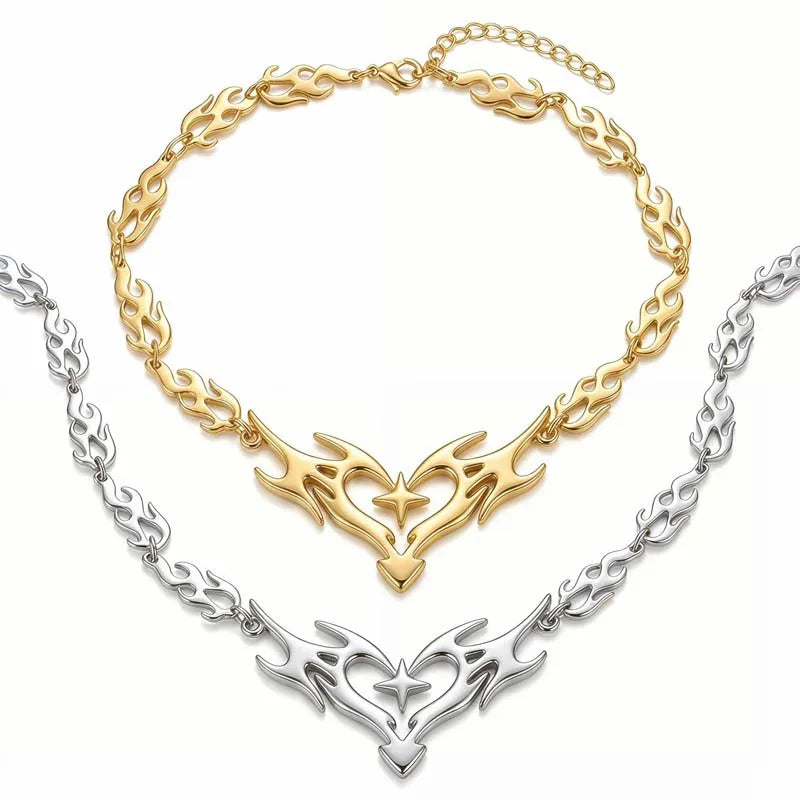 Gothic Flame Heart Choker Necklace