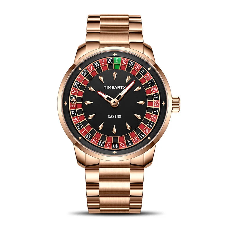 TIMEARTX Men's Watch New European Roulette Design Poker Game Fashion Quartz Movement Stainless Steel Wristwatch Father Day Gifts