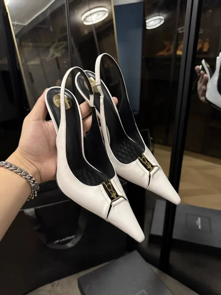 2025 New Summer Women's Sexy Mid-heel Pointed High Heels Women's Fashion Space Stiletto Sandals Women's White Single Shoes