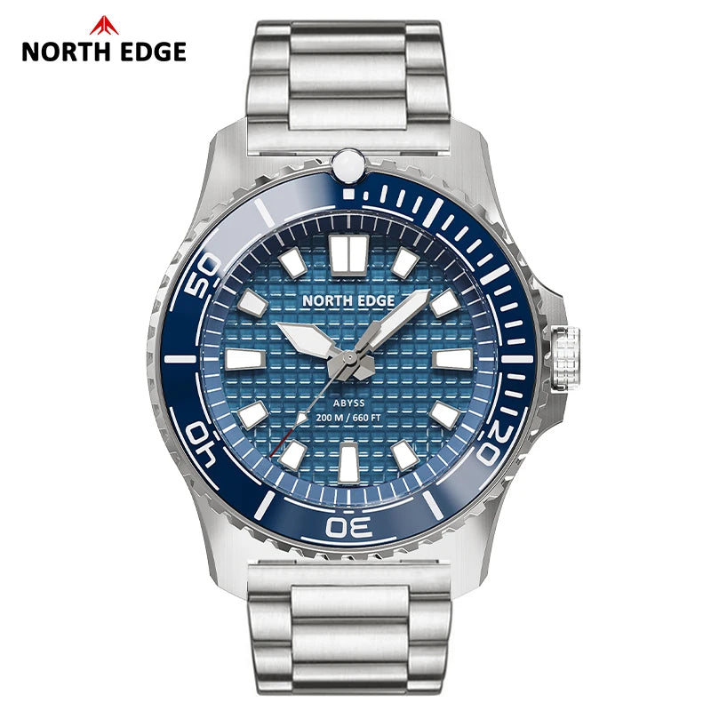 NORTH EDGE ABYSS Men's Quartz Luxury Watch Solar Powered 200M Waterproof Dive Sports Watches 316L Steel Case 180+ Day Power