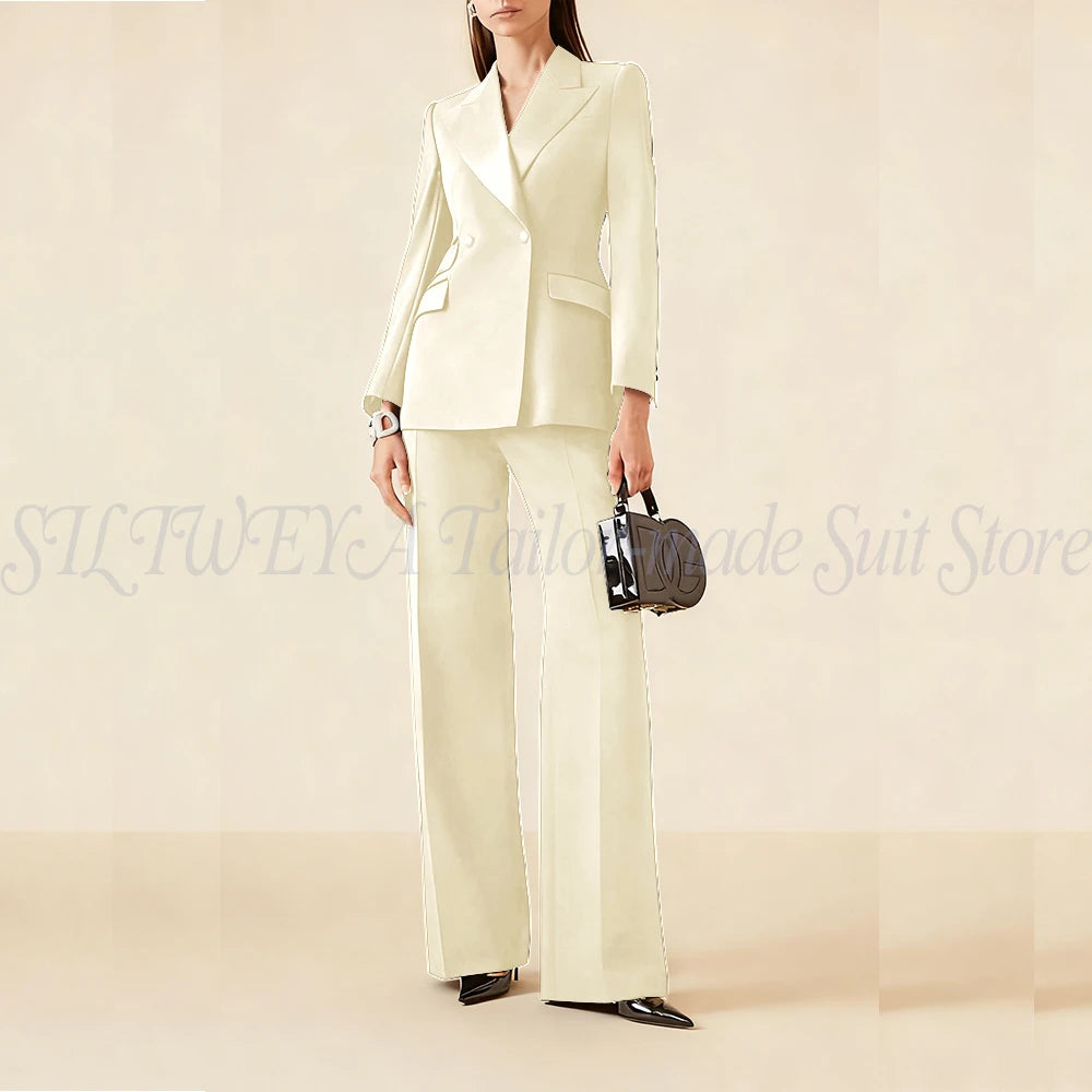 Luxury Classic Black Women's Suits Double Breasted 2 Pieces Jacket Pants Female Clothing Office Banquet Lady's Blazers Sets