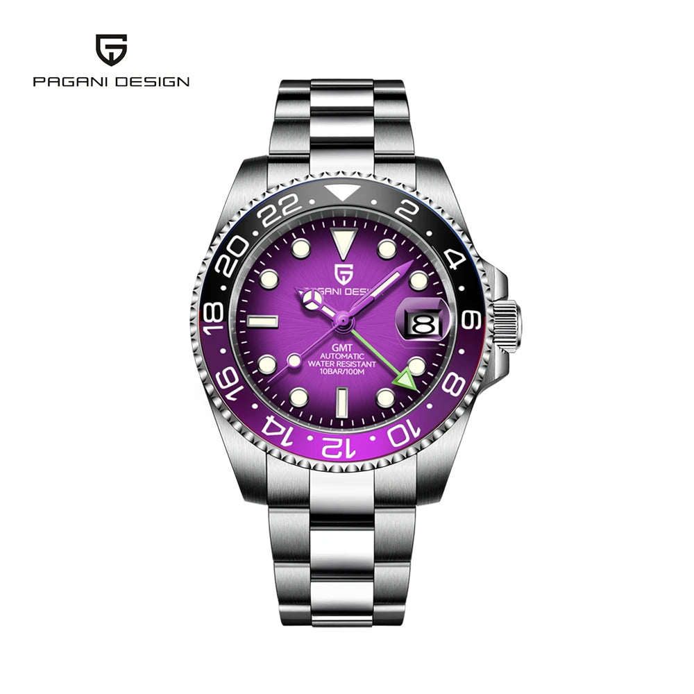PAGANI DESIGN New Men Watch GMT Mechanical Wristwatch 40mm Automatic Watch Stainless Steel Waterproof Business Watches for Man