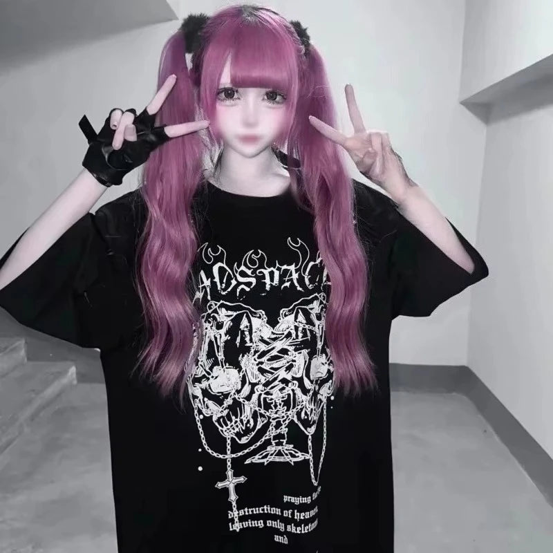 Y2k T shirts Female Gothic Japanese Tees Casual Short Sleeve Cartoon Summer T-shirt Tops Women's Clothes Fashion New Clothing