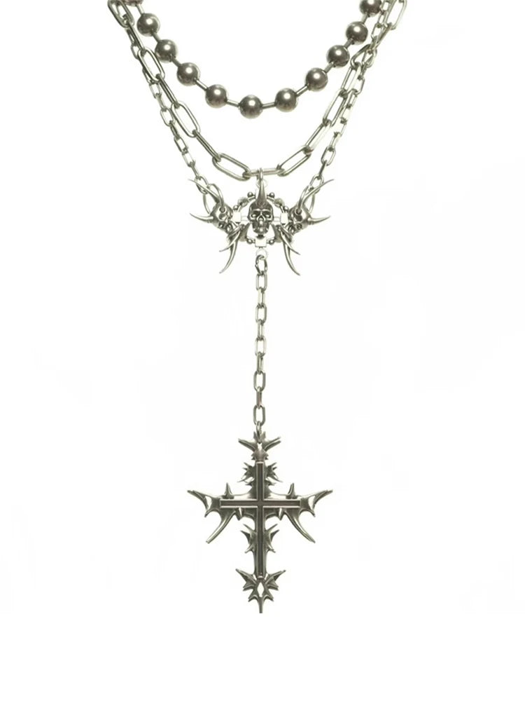 Gothic Cross Chain Jewelry Set for Women Men, Punk Statement Necklaces Rings Accessories, Edgy Party Jewelry Collection