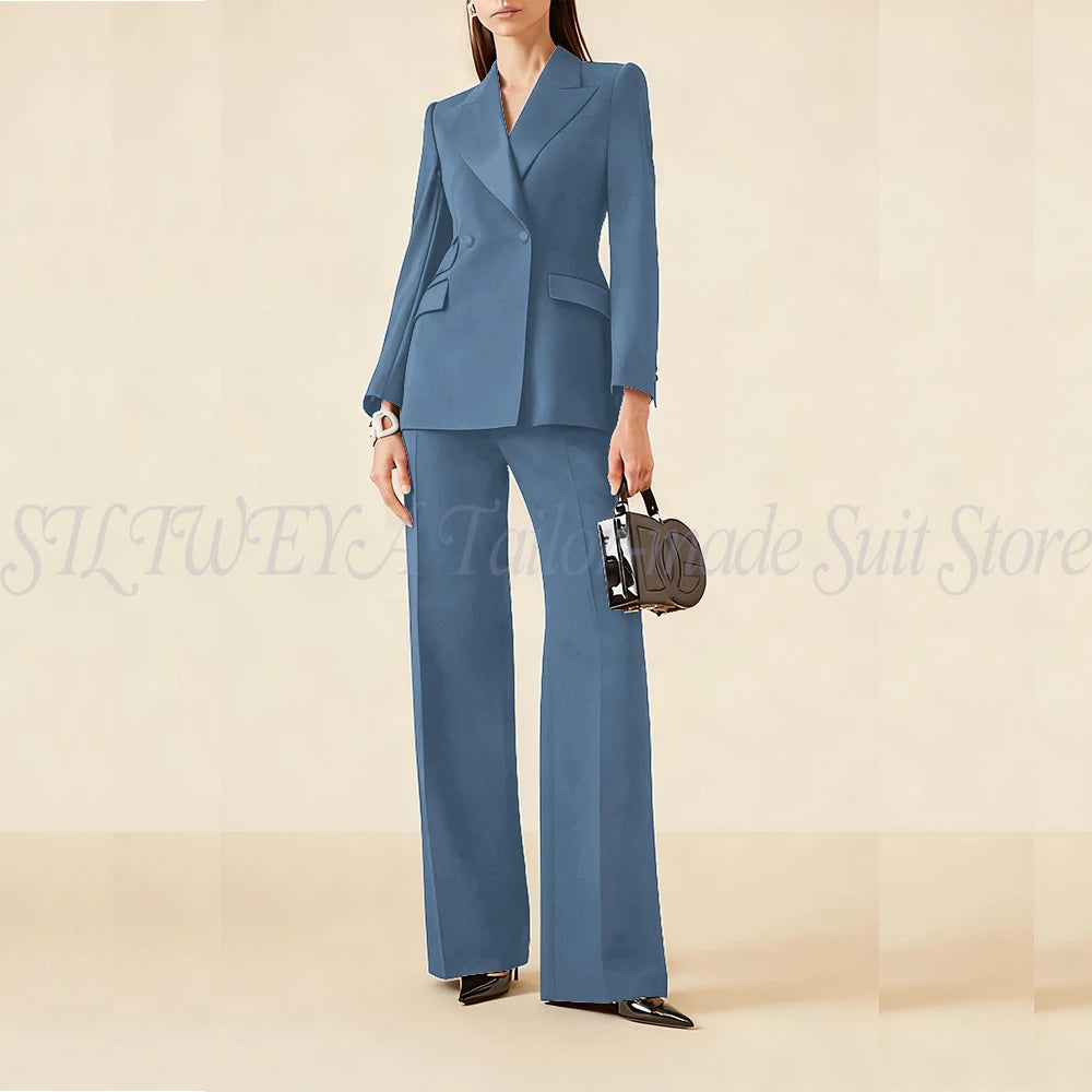 Luxury Classic Black Women's Suits Double Breasted 2 Pieces Jacket Pants Female Clothing Office Banquet Lady's Blazers Sets