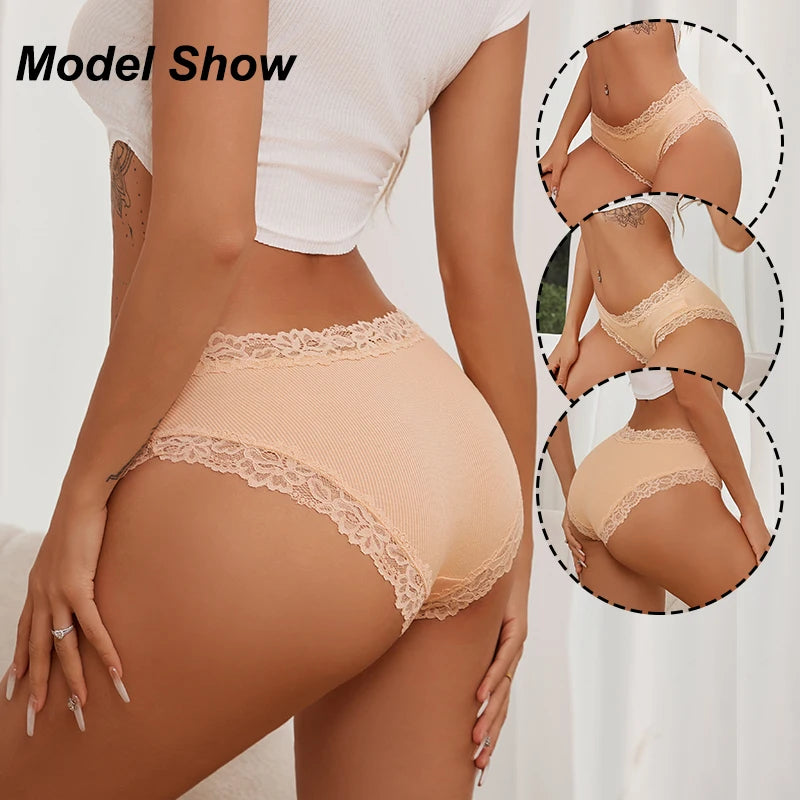 5Pcs Sexy Cotton Lace Panty Women Low Waist Panties Underwear S-XL Solid Color Ladies Briefs Lingere Underware Comfortable Women