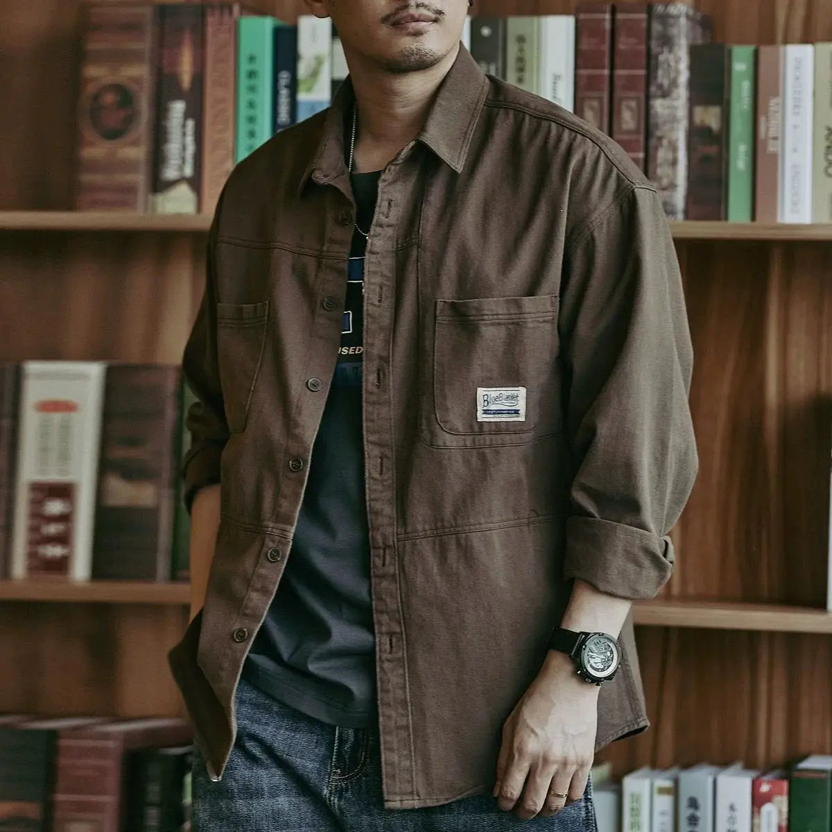 Retro Loose Workwear Jacket Spring and Autumn New Men's Pure Cotton Long Sleeve Casual Shirt American Trendy Shirt