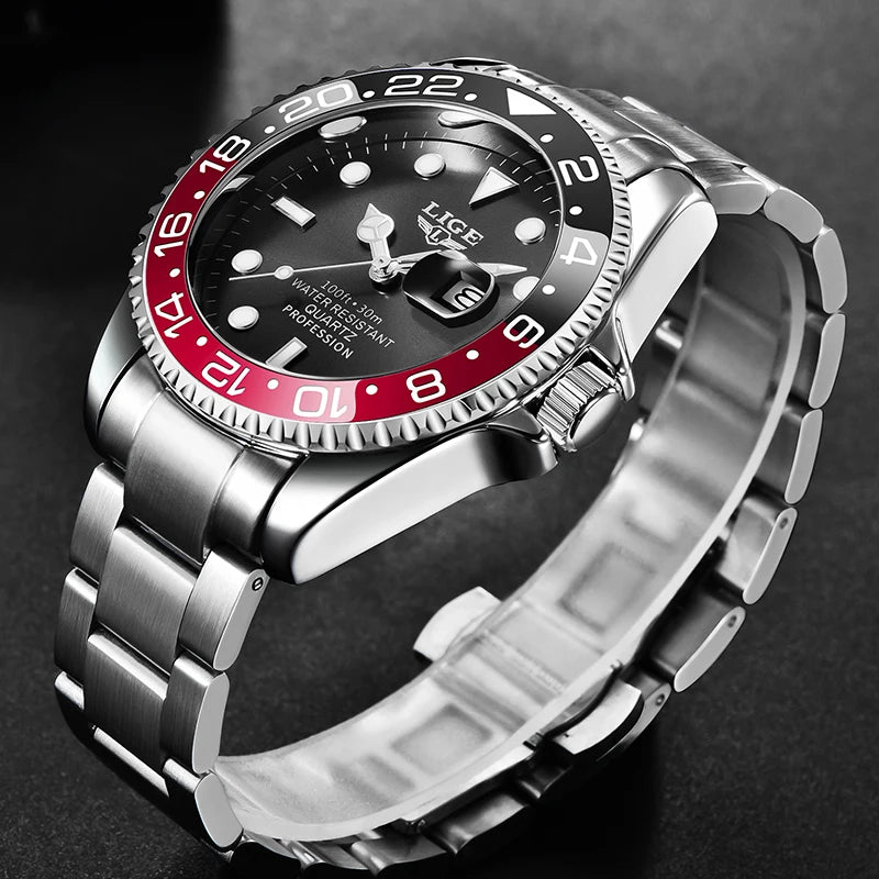 LIGE Top Original Men Quartz Watches Blue Waterproof Watch for Men Stainless Steel Quartz Men Luxury Watch Luminous Wristwatch
