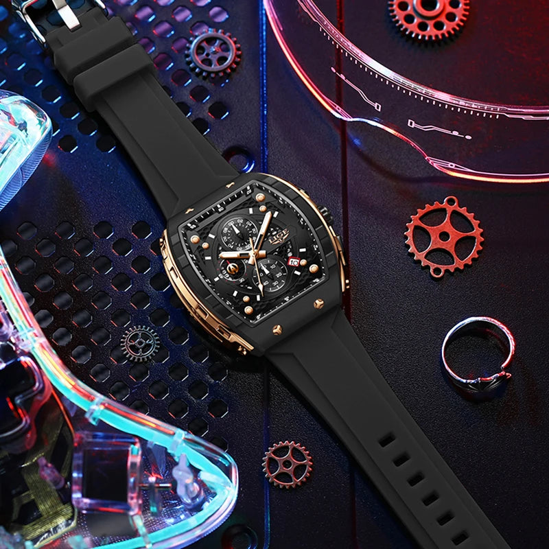 LIGE Man Watch Fashion Luxury Waterproof Silicone Strap Quartz Men's Watches Luminous Sports Auto Date Chronograph Simple Clocks