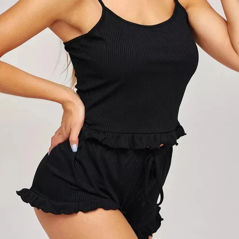 Summer Women's Pajamas Set 2 Suspenders Pajamas Homewear Soft Pajamas Solid Color Sexy Shorts Women's Ventilate Casual Sleepwear