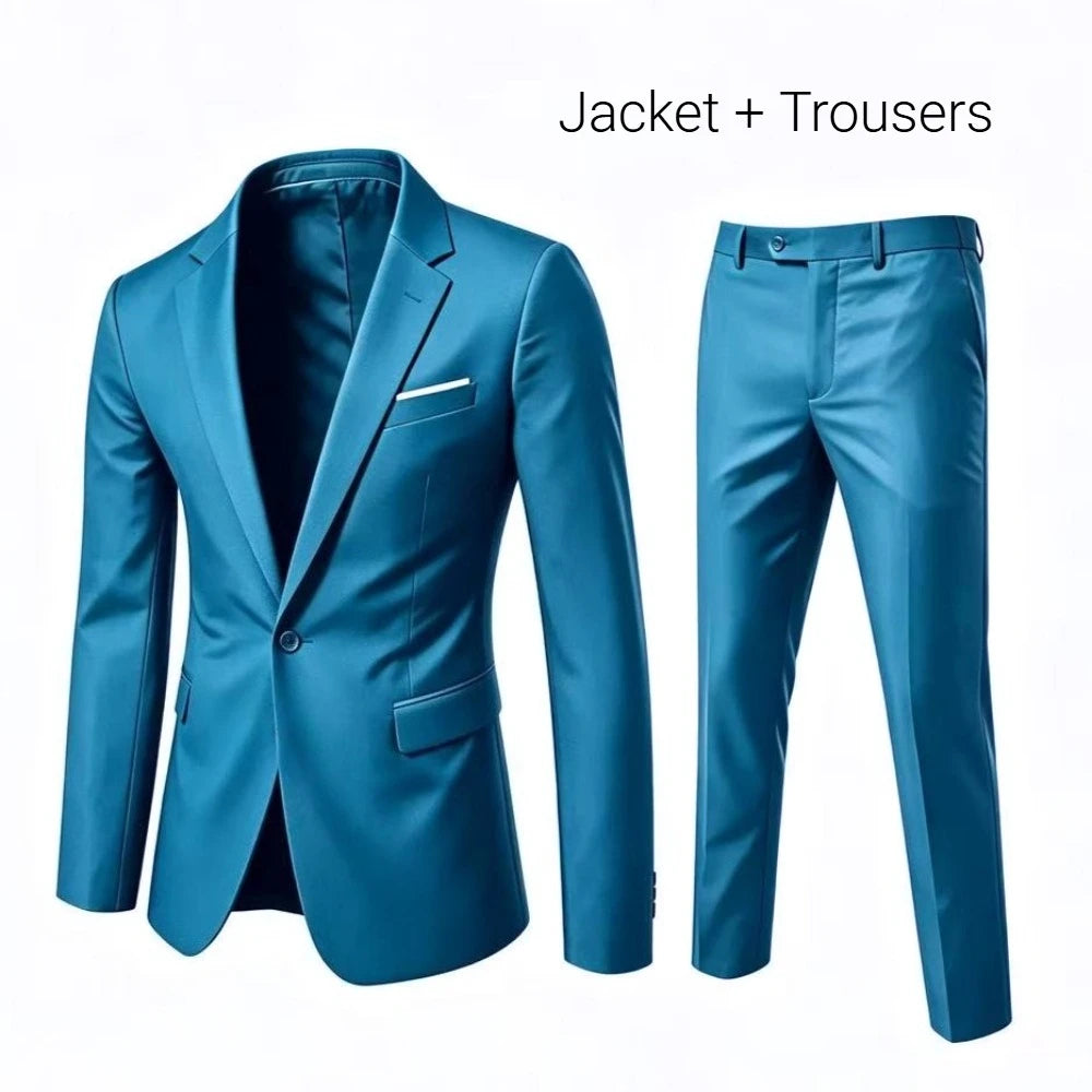 Men's 2 Piece Suit Set Elegant Solid Color Lightweight Blazer Pants Formal Business Dress Classic Tuxedo for Party Groomsmen