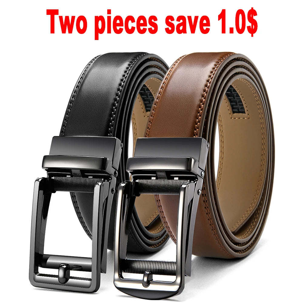DOOPAI Mens Leather Belt  Automatic Genuine Leather Belts Leisure Fashion Ratchet Belts for Men Pants Waistband Ремень