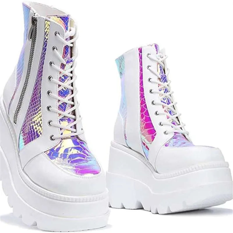 Womens Platform Heels Fashion Female Platform Increase Boots Classic Wedges Ankle Boots Women 2021 Zipper Booties Botas Mujer