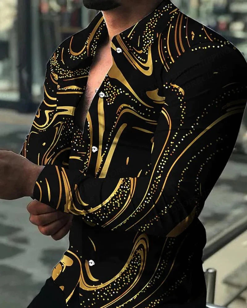 Fashion Multi-color novelty pattern 3D Print Mens Long Sleeve Shirt Tops Autumn Button Down Casual Shirt Lapel Mens Clothing