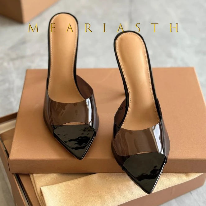 2025 New Summer Women's High-heeled Sandals Transparent High-heeled Slippers Stiletto Pointed Toe Slip-on High-heeled Sandals