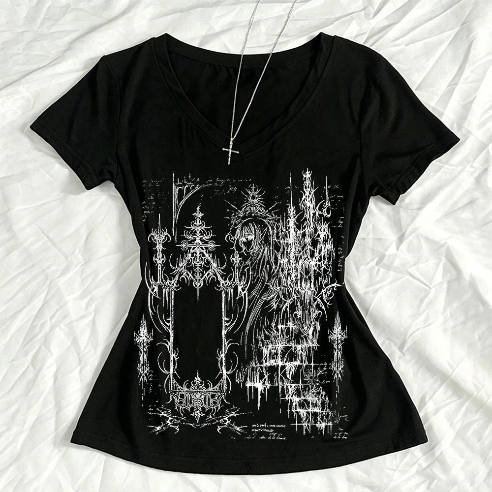 Y2K style top parody Harikuro short top women's clothing girl style printed T-shirt Y2K 2000s women's clothing