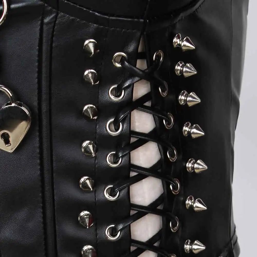 Goth Tops Festival Grunge Rave Punk Rock Clothes PU Leather Black Gothic Tank Spikes Y2K T-shirt Summer Emo Clothing Vkei