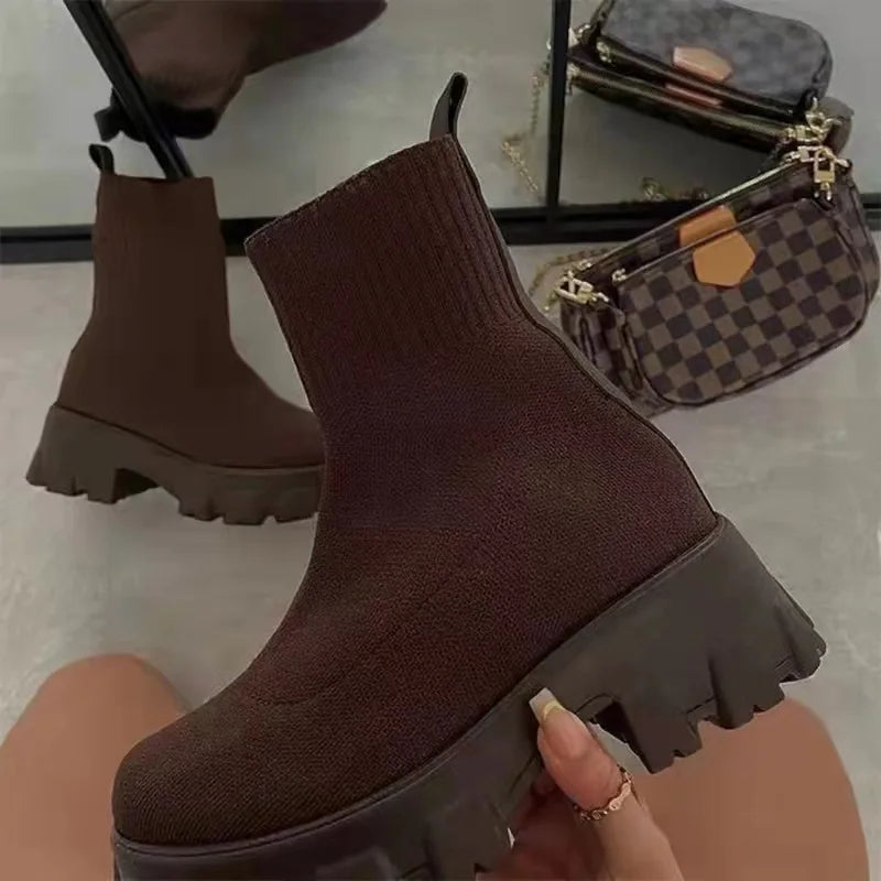New Women Luxury Plus Size Women's Boots Couple Socks Shoes Women's Thick Bottom Casual Knitted Ankle Boots 35-43