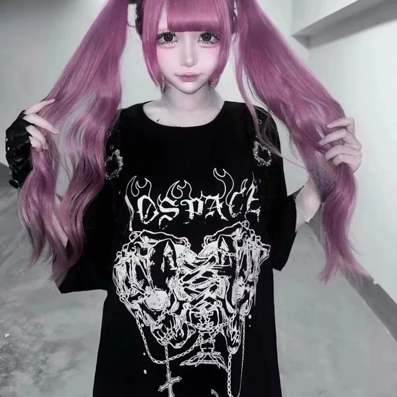 Y2k T shirts Female Gothic Japanese Tees Casual Short Sleeve Cartoon Summer T-shirt Tops Women's Clothes Fashion New Clothing