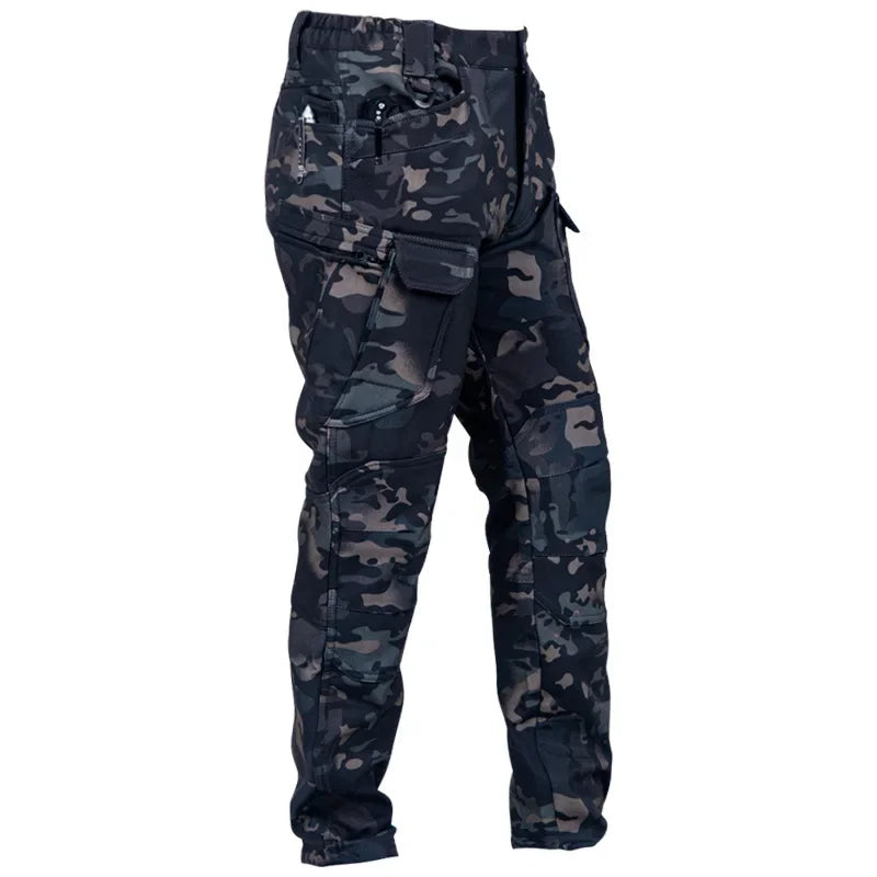 Men's Winter Pants Cargo Trousers Water Resistant Fleece Line Snowboard Softshell Tactical Pant Multi-Pockets Outdoor Work Pants