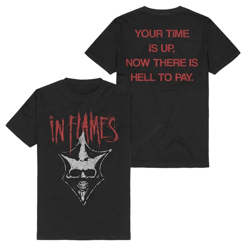 Y2k Summer in Flames Band Swedish Metal Rock European and American Trendy Brand Men's Short-sleeved Pure Cotton Printed T-shirt