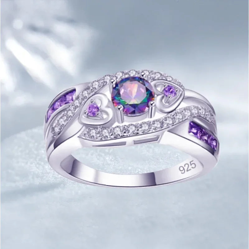 Fashion Selling Ladies Ring Heart Set with Amethyst Zircon Protein Wedding Party Jewelry Party Luxury