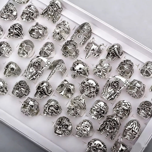 10/15/20Pcs/Lot Retro Gothic Punk Skull Rings Men Women Charm Rock Cool Fashion Jewelry Accessory Daily Party Gift Random Style