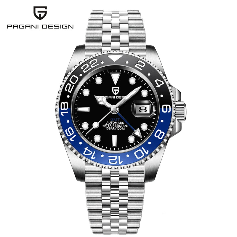PAGANI DESIGN 40mm Luxury GMT Men Mechanical Watch Top Sapphire Glass 361L Stainless Steel 100m Waterproof Men's Automatic Mechanical Watches