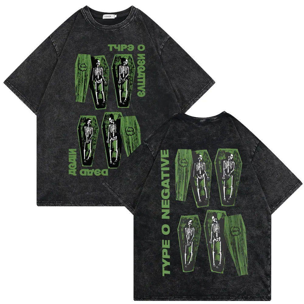 Washed Vintage Type O Negative Who Will Save The Sane Tshirt Men Women Rock Metal Gothic T-shirt Man Oversized Cotton T Shirts