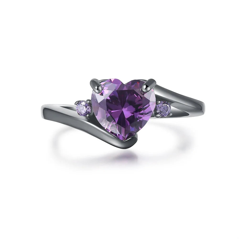 Goth Punk Rings For Women Black Gold Color Heart Purple Red Crystal Rings Grunge Gothic Accessories Vintage Fashion Jewelry R181
