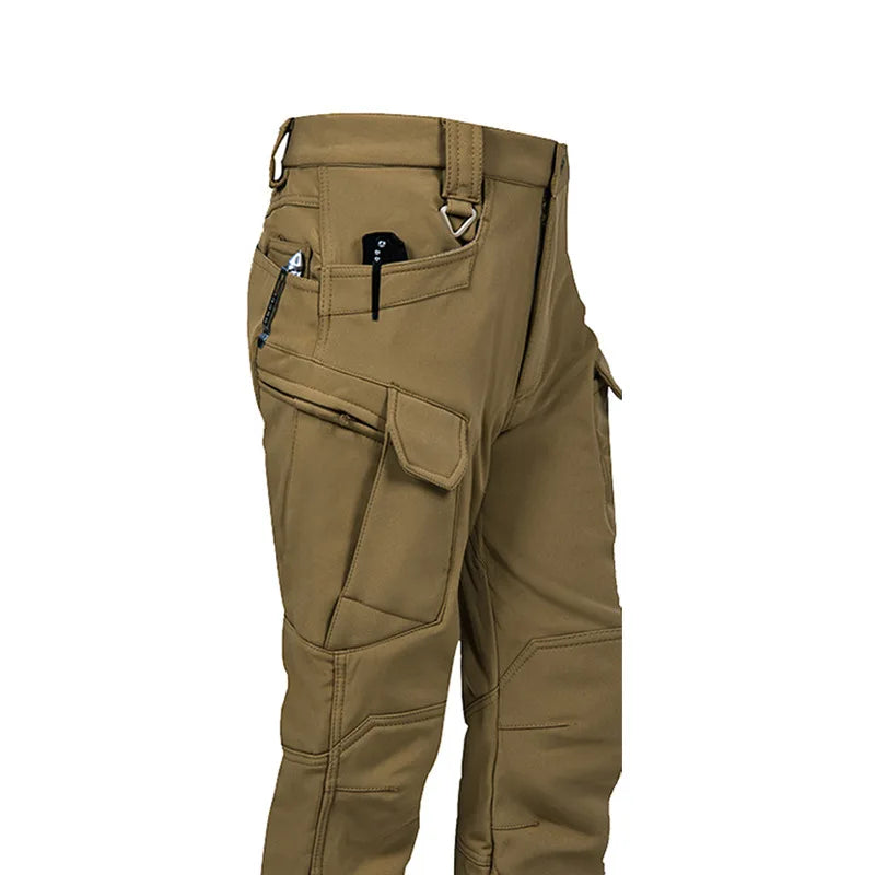Men's Winter Pants Cargo Trousers Water Resistant Fleece Line Snowboard Softshell Tactical Pant Multi-Pockets Outdoor Work Pants