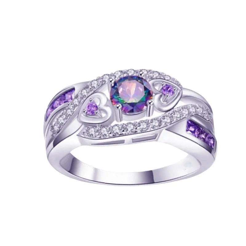 Fashion Selling Ladies Ring Heart Set with Amethyst Zircon Protein Wedding Party Jewelry Party Luxury