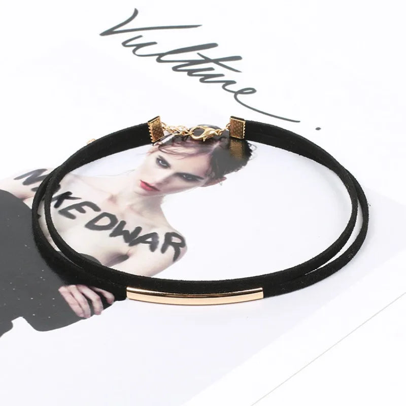 Gothic Style Personality Double Flannel Short Metal Pipe Pendant Necklace for Women Sexy Vintage Y2K Collar Jewelry Accessory