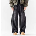 Men Fashion Retro Smoke Grey Elastic Waist Jeans Classic American Style Straight Leg Loose Male Denim Pants Wide Leg Trousers
