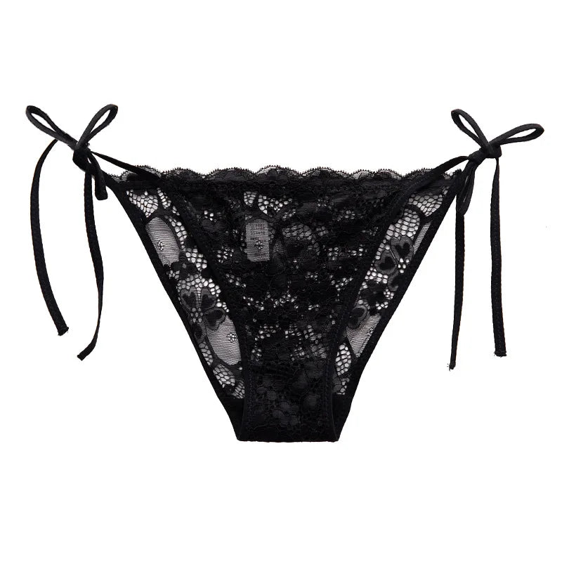 Sexy Hollow Out Straps Women Panties Transparent Lace Girls T-pants Half Wrap Buttocks Underpants Sexy Low-waisted Lady Briefs