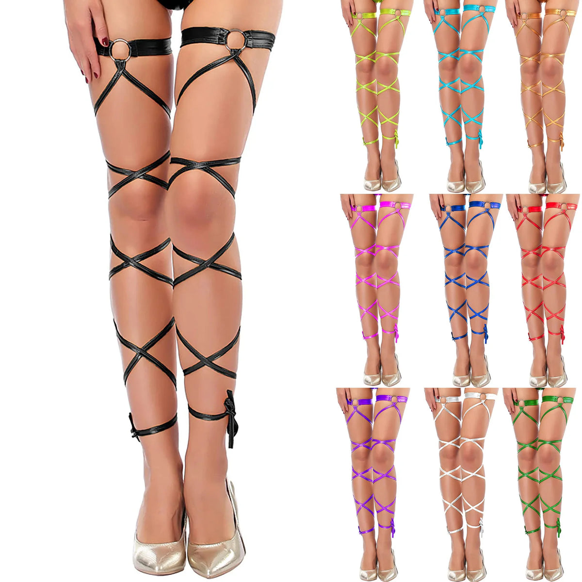 Sexy Women Leg Gothic Shiny Metallic With Non Slip Garter Dancing Party Sexy Women Lingerie Valentines Day Stretchy Tights