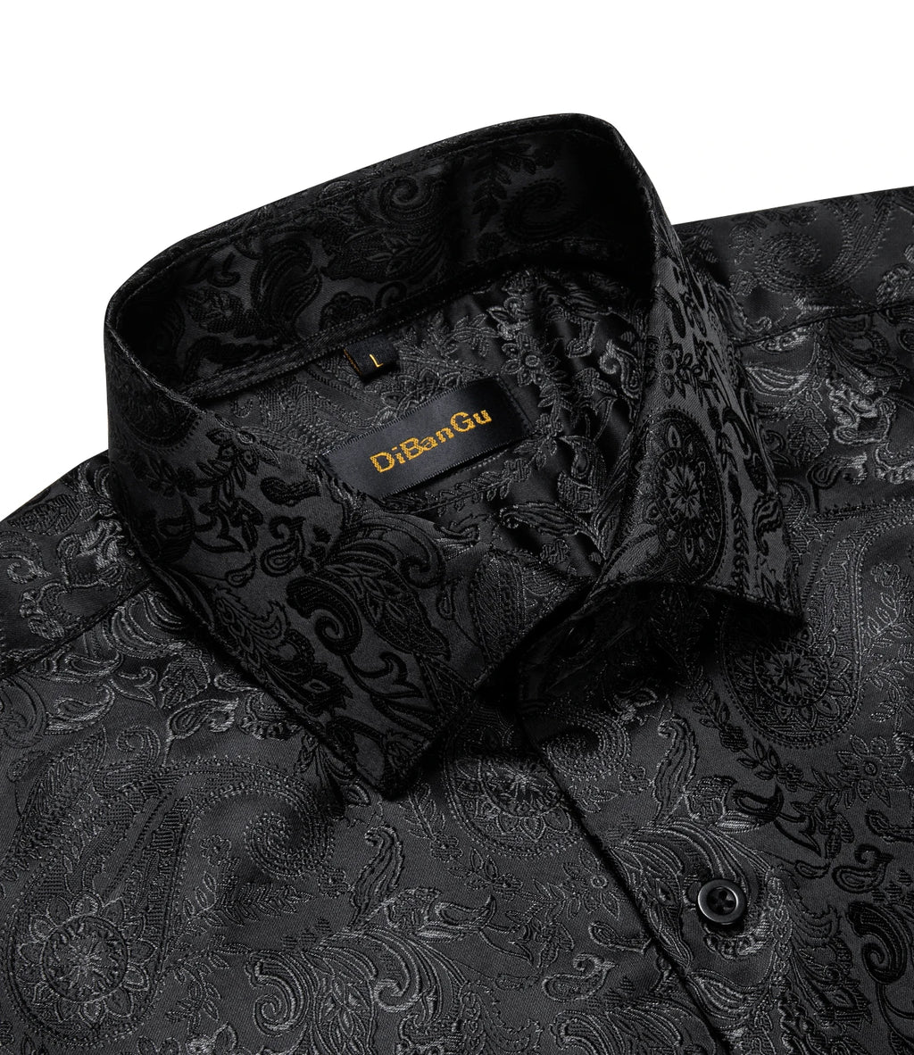 Men's Long Sleeve Black Paisley Dress Shirts Casual Tuxedo Social Shirt Luxury Designer Men Clothing