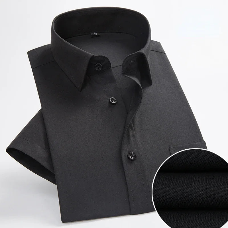 Plus Size Men's Social Short Sleeve Business Casual Shirts Brand Slim Fit Plain Dress Shirts White Black Red Multi-color KOACUS