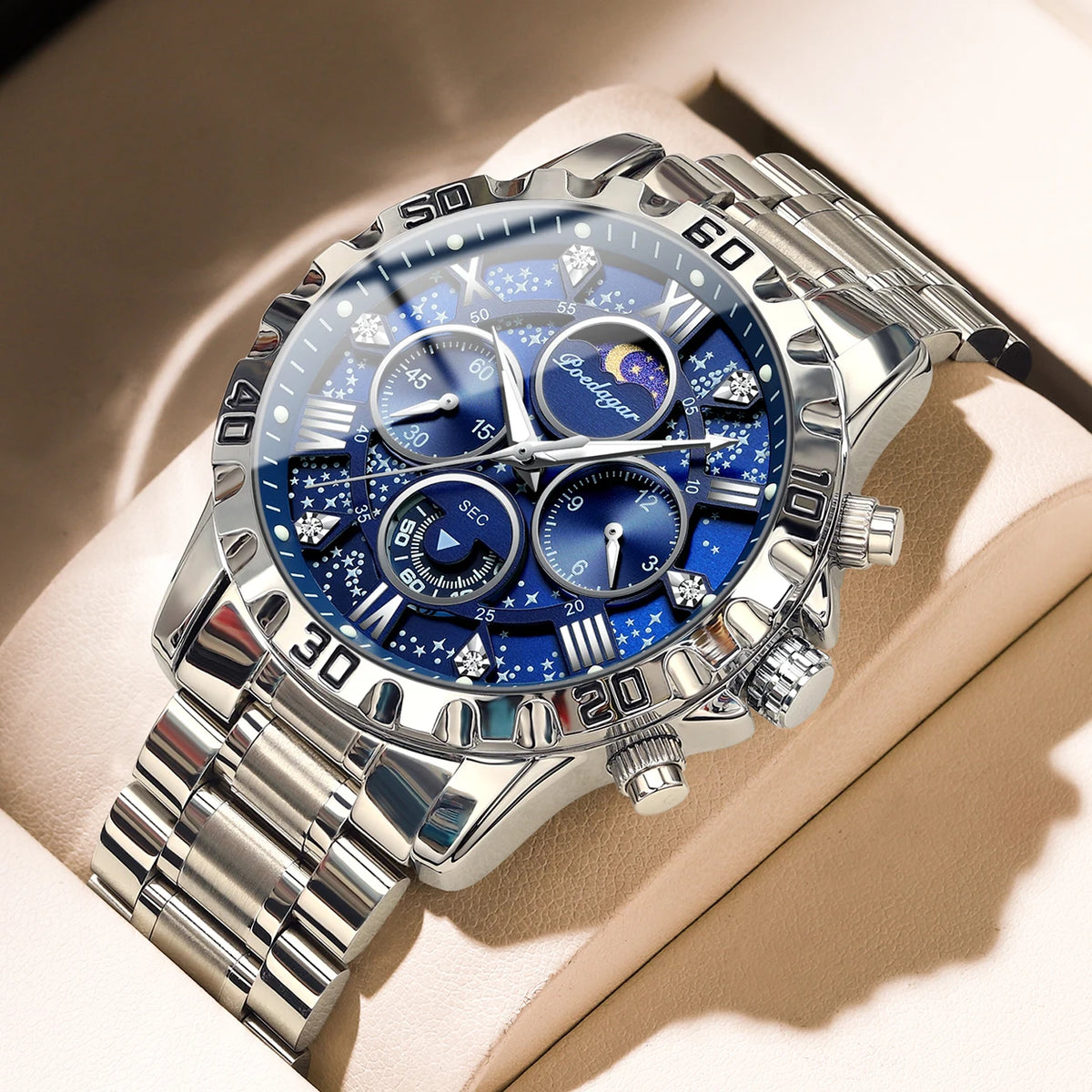 POEDAGAR Luxury Military Watches For Men Stainless Steel Quartz Waterproof Luminous Man Watch Chronograph Sport Men's Wristwatch