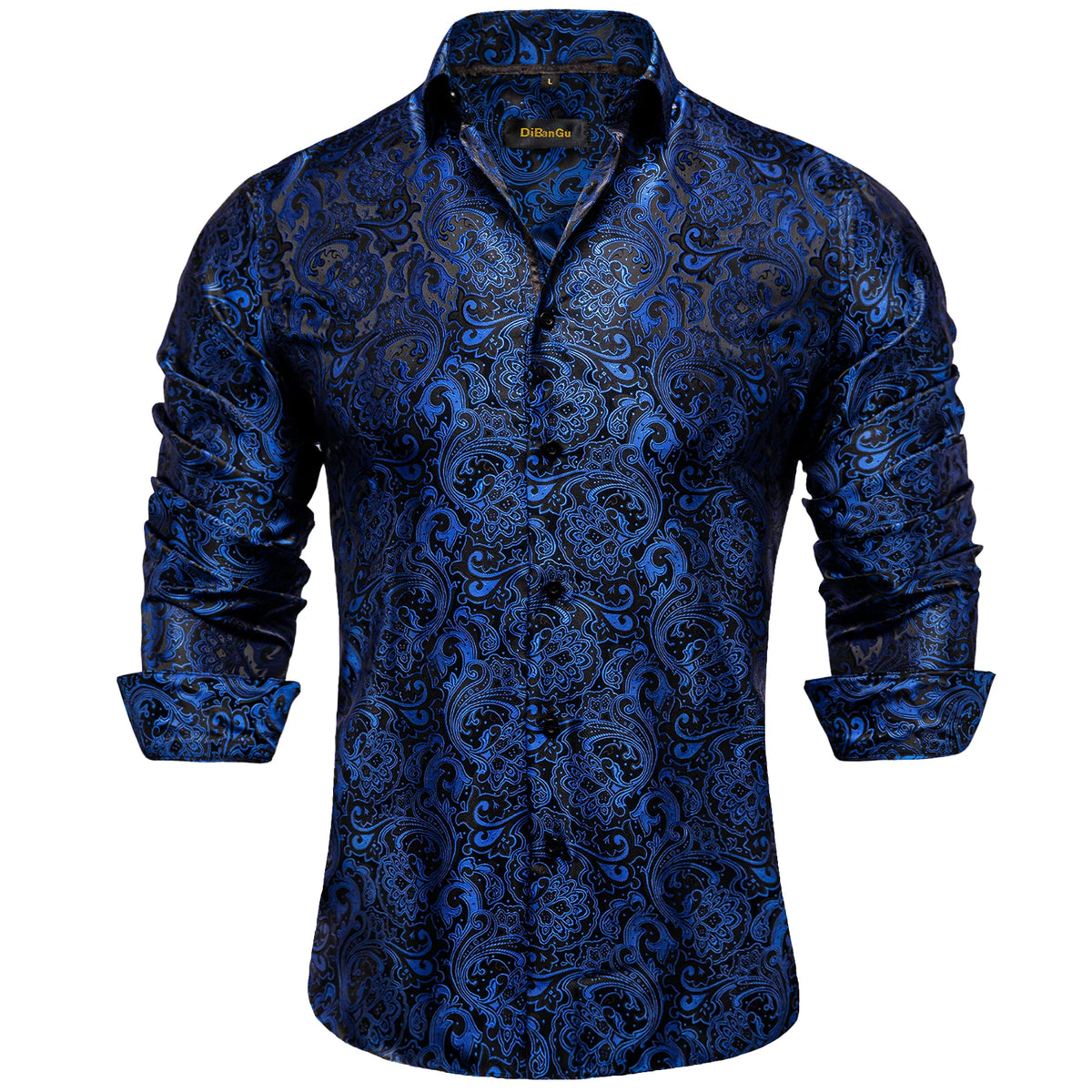 Men's Long Sleeve Black Paisley Dress Shirts Casual Tuxedo Social Shirt Luxury Designer Men Clothing