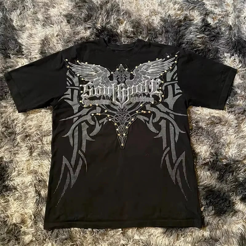 Classic Y2K Gothic Style T-shirt Vintage Loose Oversized Unisex T-shirt Trendy Cotton Harajuku high quality Y2k Short Sleeves