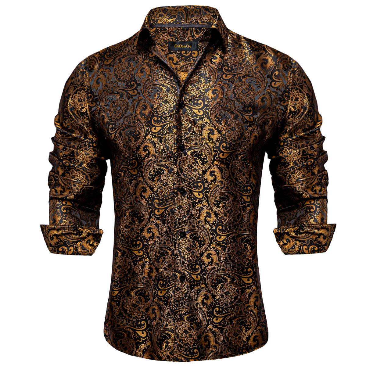 Men's Long Sleeve Black Paisley Dress Shirts Casual Tuxedo Social Shirt Luxury Designer Men Clothing