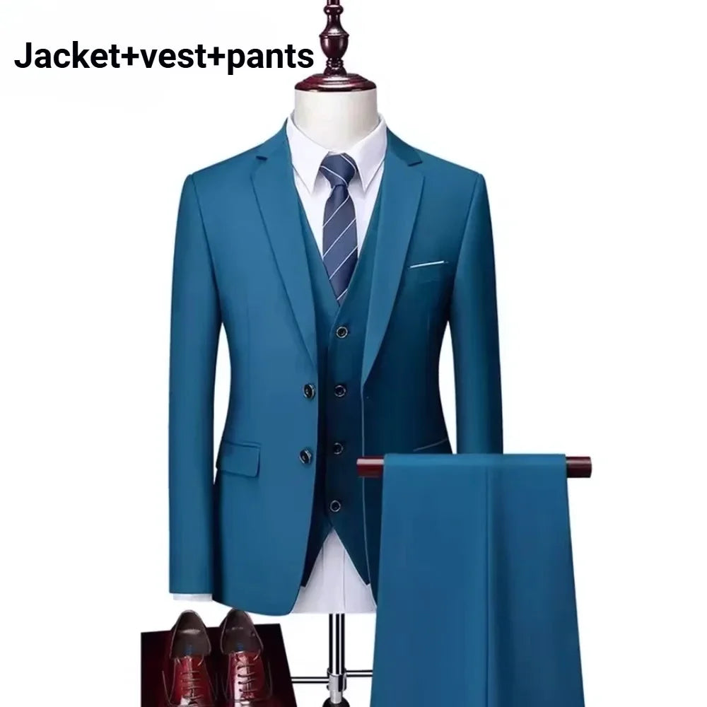 Men Slim Fit 3 Pieces Suit Set Lightweight Business Office Party Blazer Vest Pants Formal Male Tuxedo Suit For Prom Daily Wear