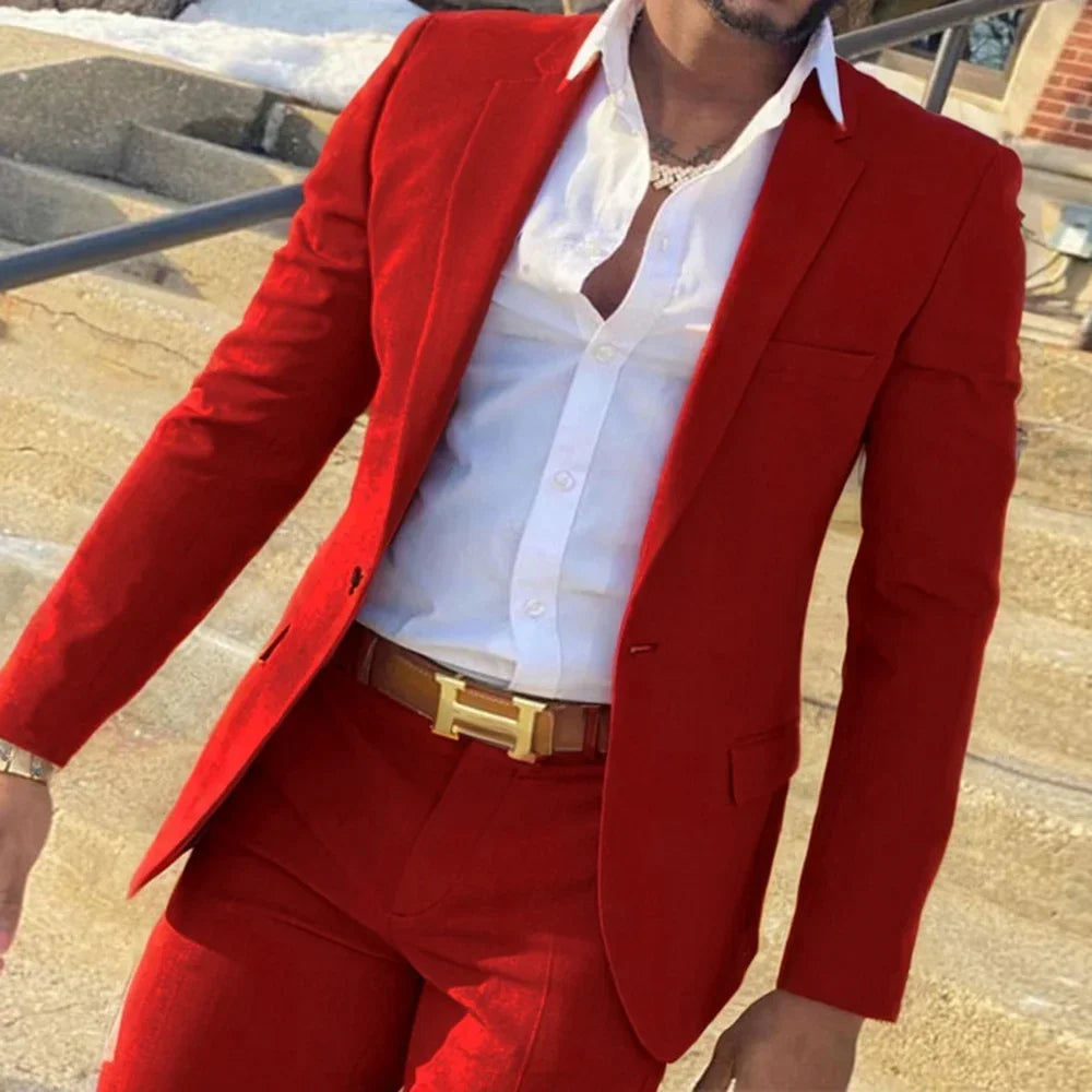 2 Pieces Vintage Notch Lapel Slim Fit Blazer And Pants Set Solid Color Formal Business Regular Suit High-Quality Jackets