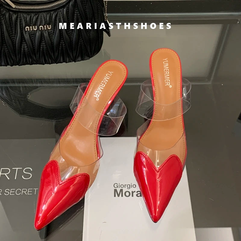 2025 New Summer Women's High-heeled Sandals Transparent High-heeled Slippers Stiletto Pointed Toe Slip-on High-heeled Sandals